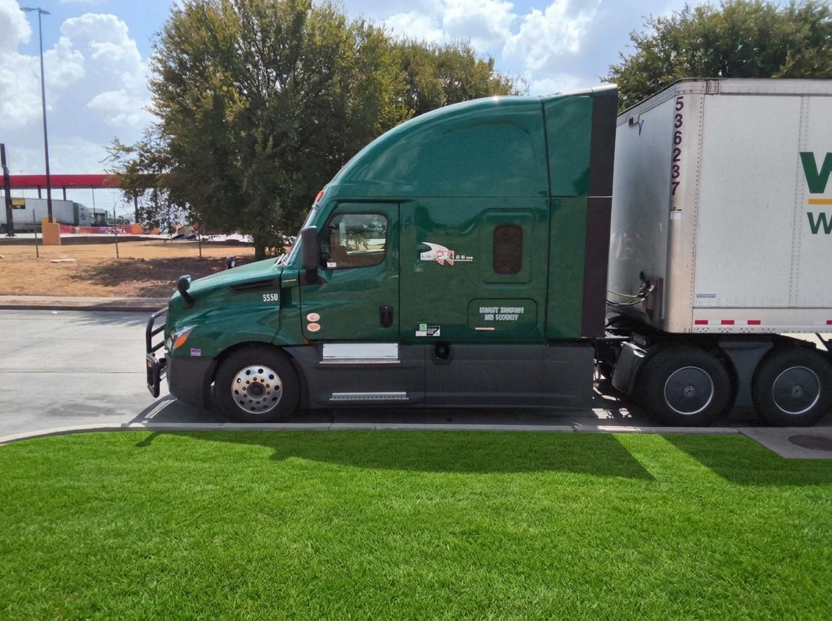 A dry-van trailer positioned at a loading dock